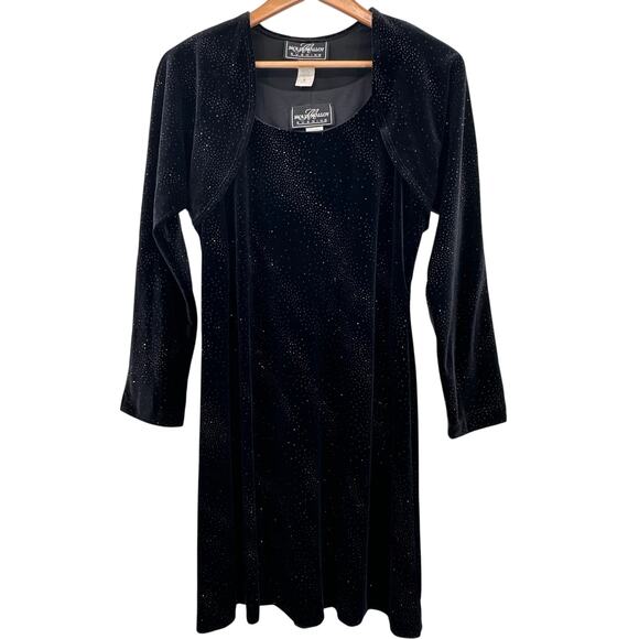 Molly Malloy Evening Black Sparkly Velour Bolero & Mini Dress Set Womens Size 8 - Picture 1 of 11